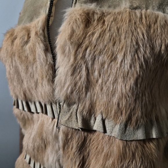 Bebe Vintage Leather Suede & Fur Y2K Collared Knit Bomber Downtown Fall Jacket L - Picture 3 of 9